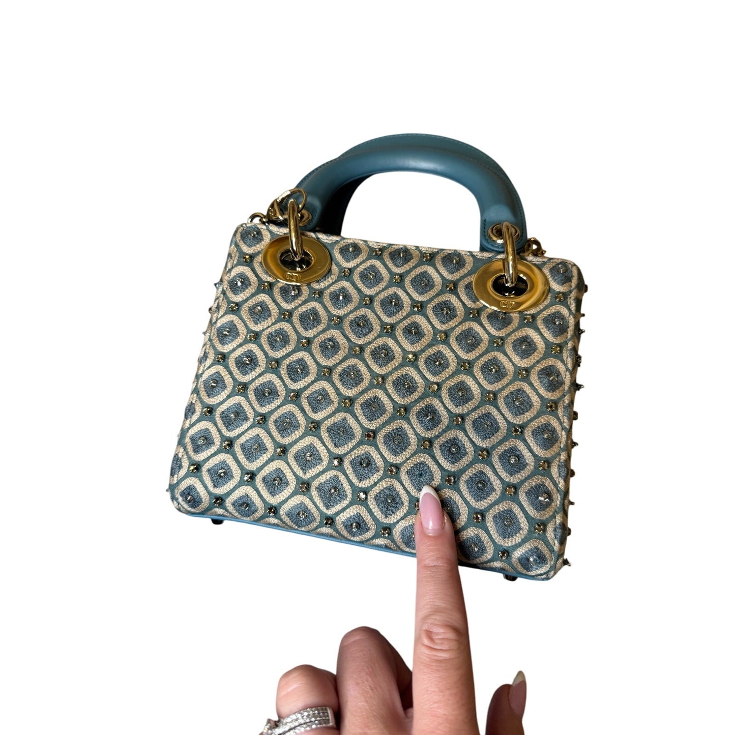 Dior Mini Canvas Honeycomb Embroidery Crystal Lady Dior