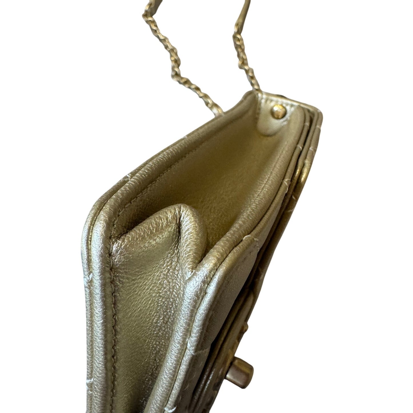 Chanel Metallic Goatskin Quilted Chic Pearls Flap Gold.