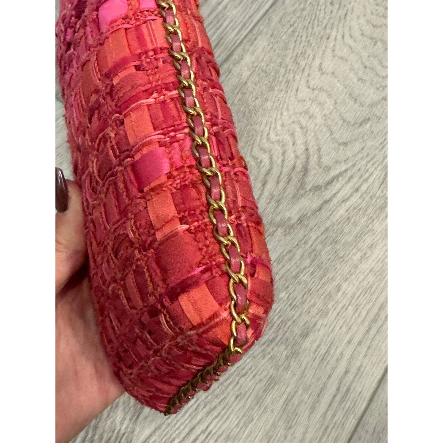 Chanel pink Tweed Chain Around Phone Holder.