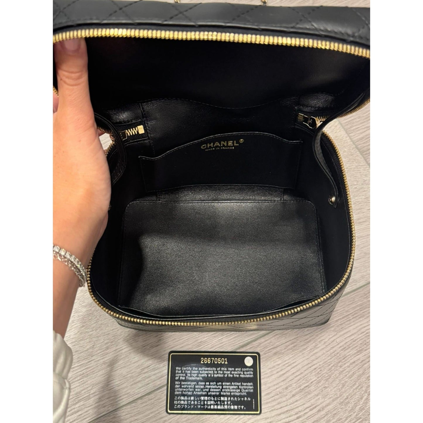 Chanel vintage lambskin vanity black with light gold hardware