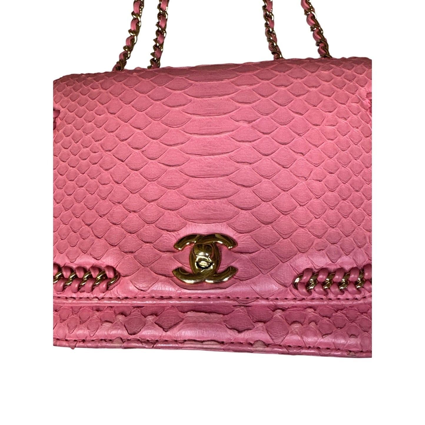 Chanel snake skin pink small flap bag