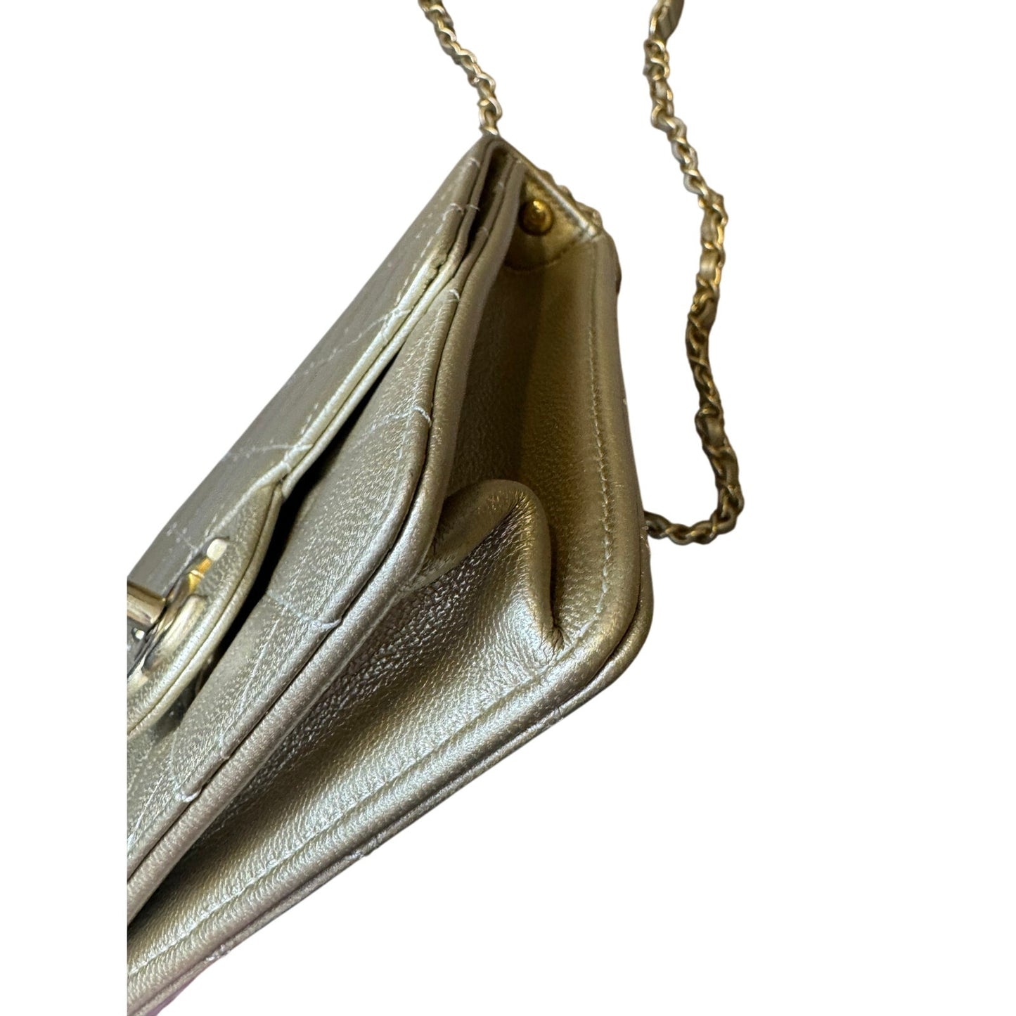 Chanel Metallic Goatskin Quilted Chic Pearls Flap Gold.