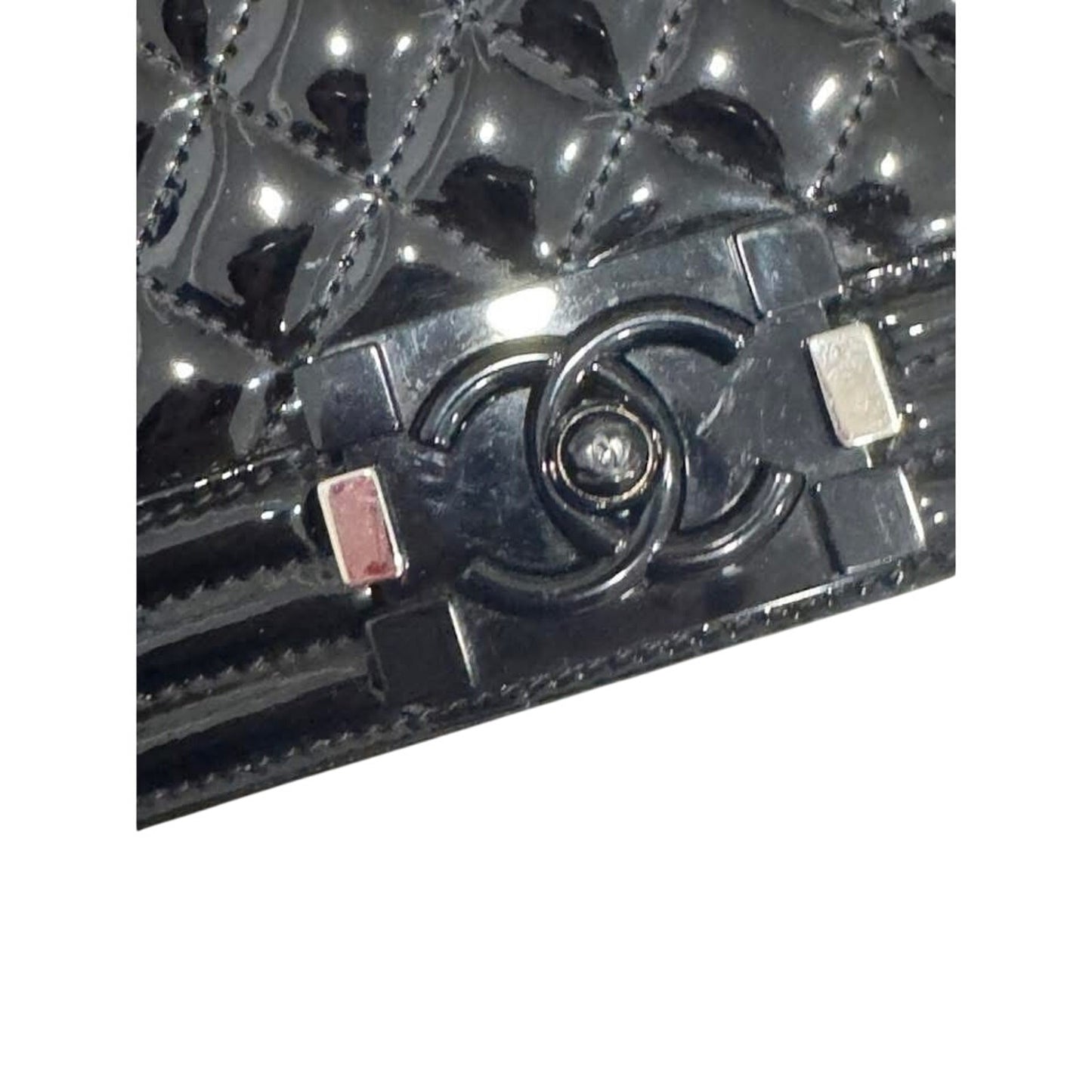Chanel black patent medium boy bag