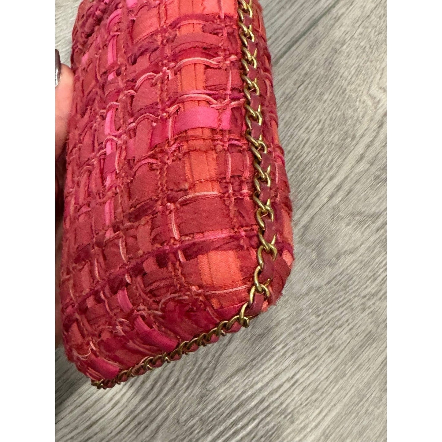 Chanel pink Tweed Chain Around Phone Holder.