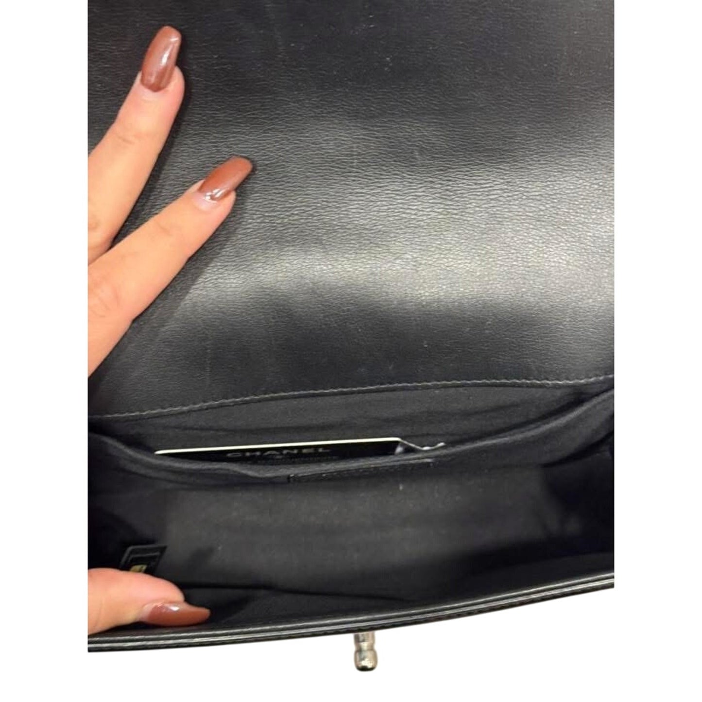 Chanel black patent medium boy bag
