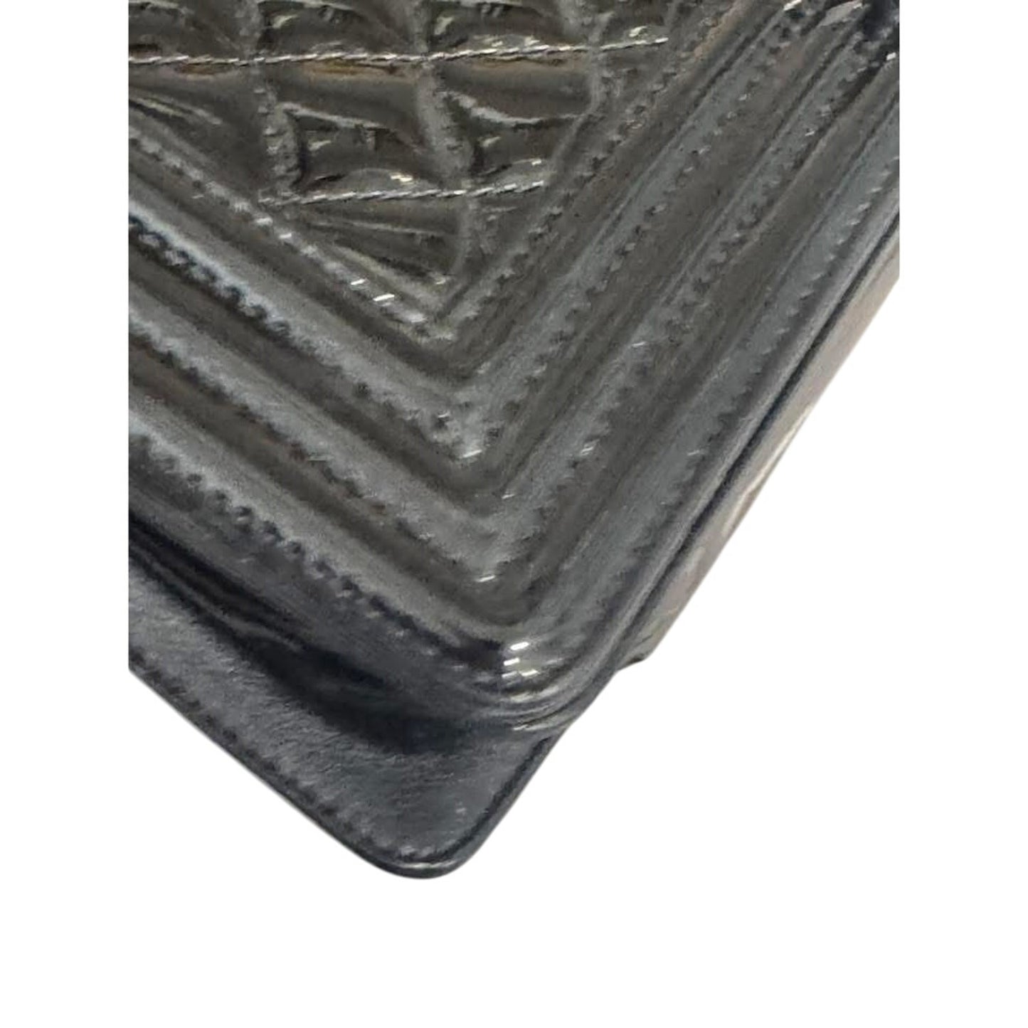 Chanel black patent medium boy bag