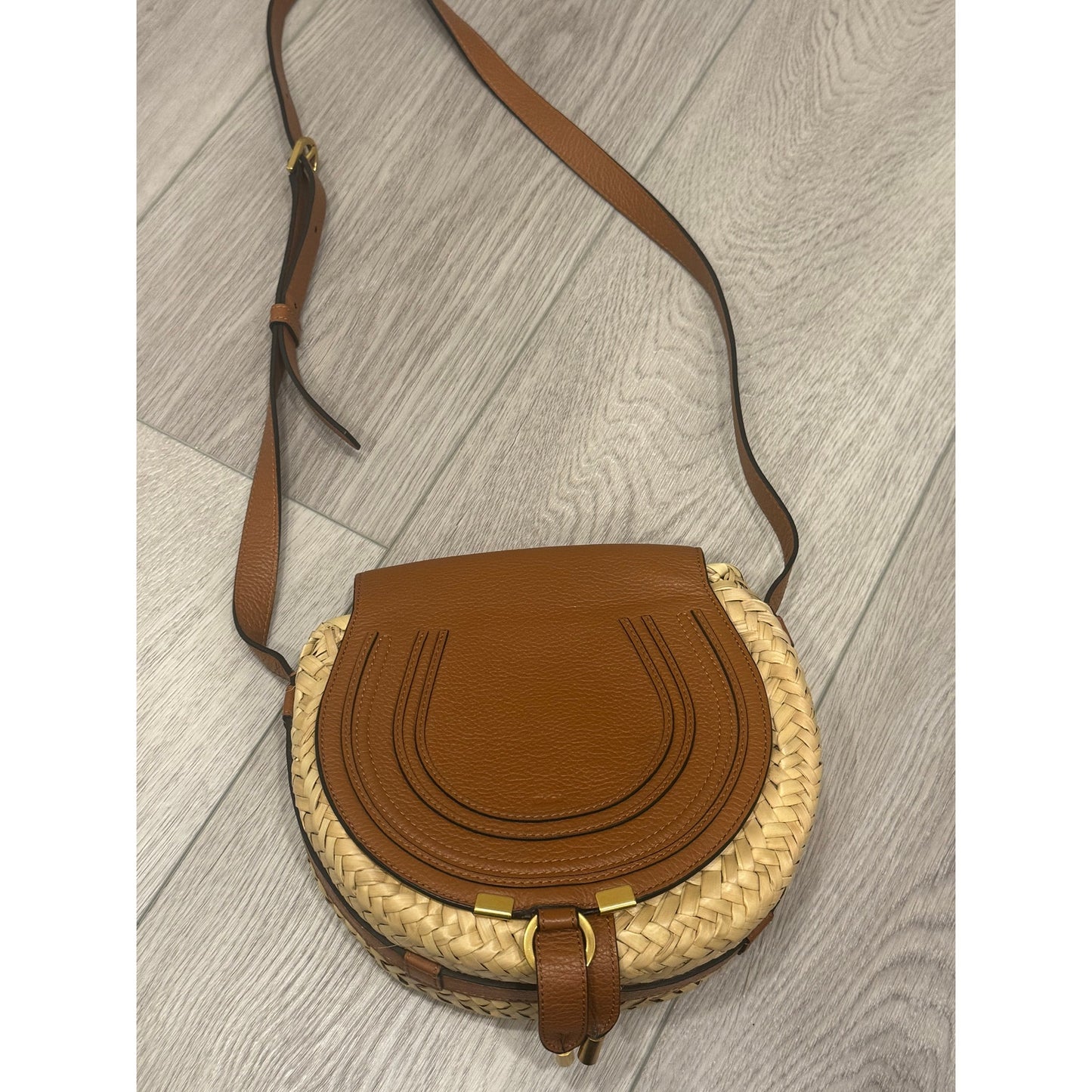 Chloe Marcie Raffia Woven Shoulder Bag