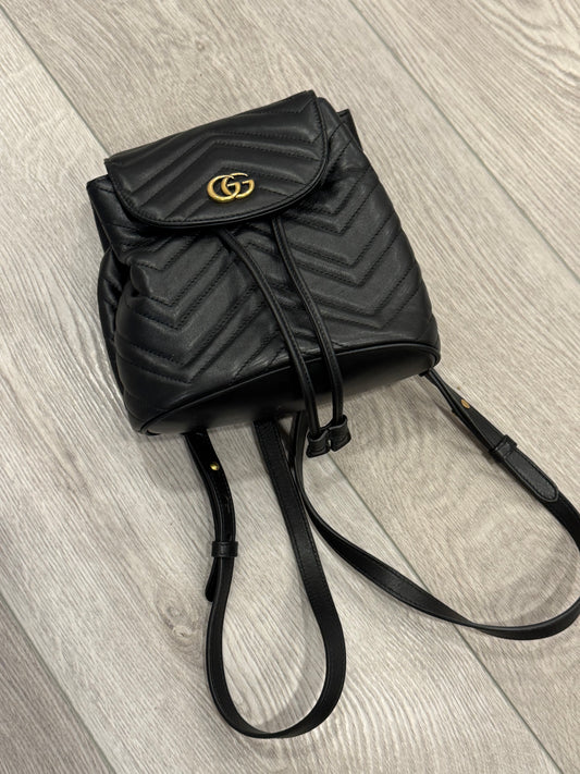 Calfskin Matelasse GG Marmont Flap Backpack Black.