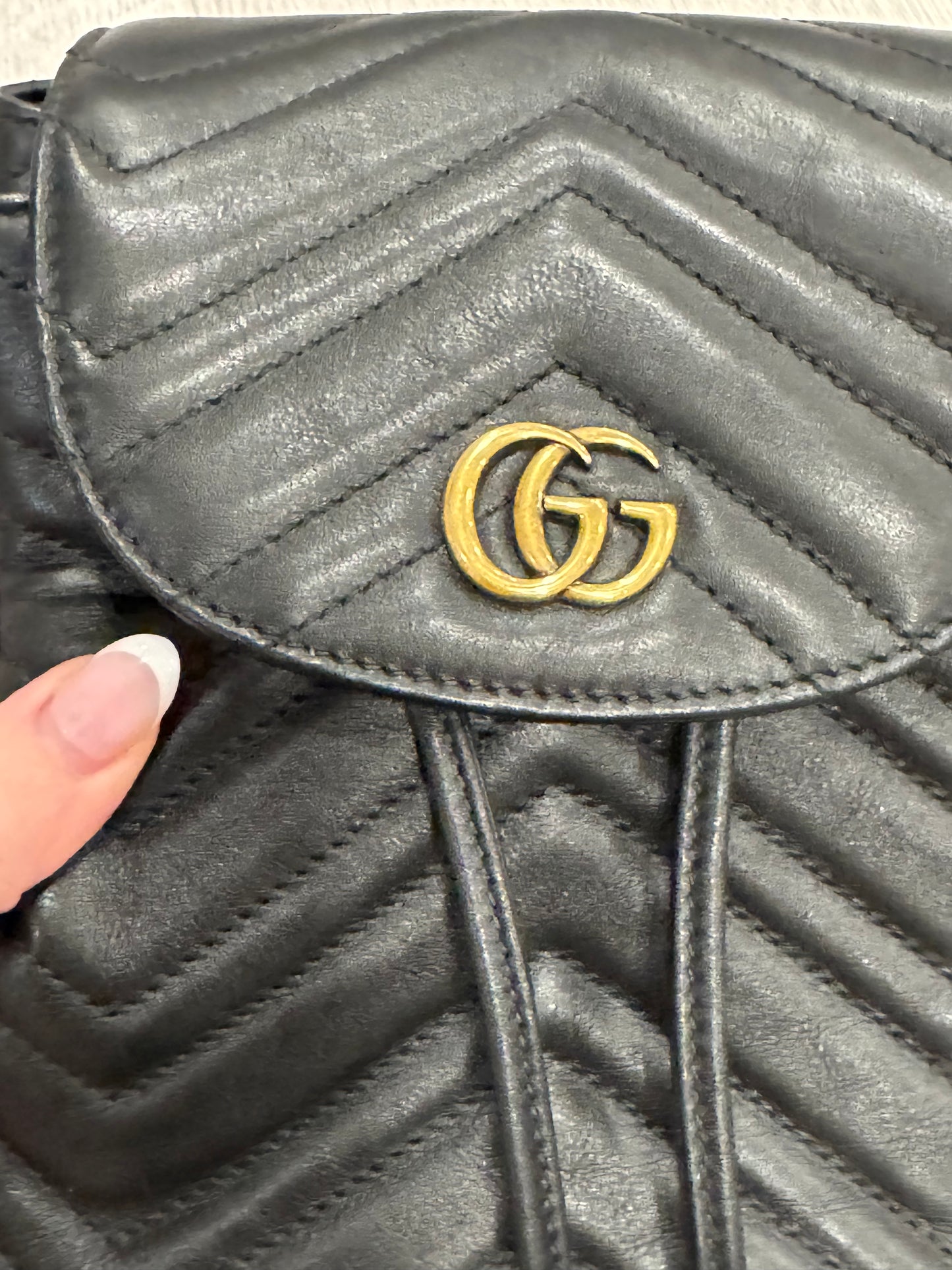 Calfskin Matelasse GG Marmont Flap Backpack Black.