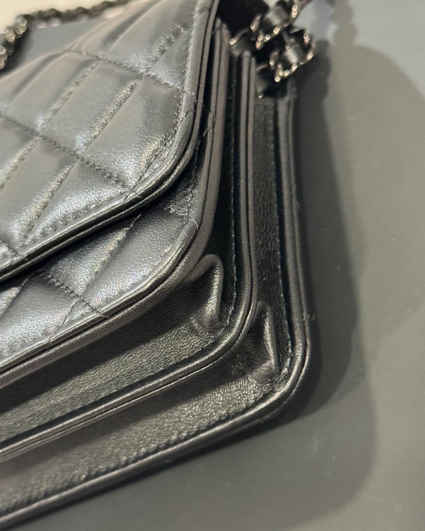 C C Lambskin Quilted Trendy Wallet On Chain WOC So Black.